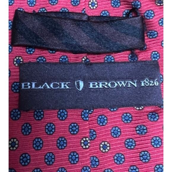Black Brown 1826 All Silk Red Tie Micro Floral Print - Picture 4 of 6